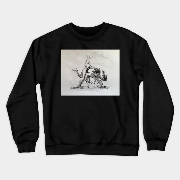 Sumo #18 - Sumo wrestlers ink wash painting on vintage paper Crewneck Sweatshirt by tranquilwaters